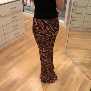 Leopard Print Maxi Skirt - Brown